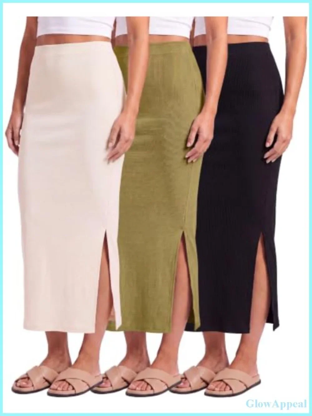 3 Pack Women's Ribbed Maxi Skirts High Waisted Side Slit Pencil Work Casual